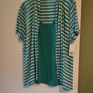 Kim Rogers Teal and White Striped Cardigan